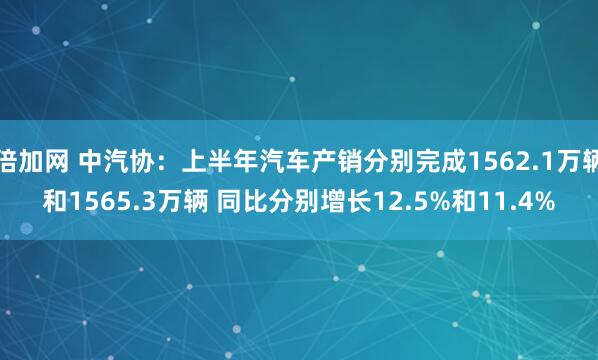 倍加网 中汽协：上半年汽车产销分别完成1562.1万辆和1565.3万辆 同比分别增长12.5%和11.4%